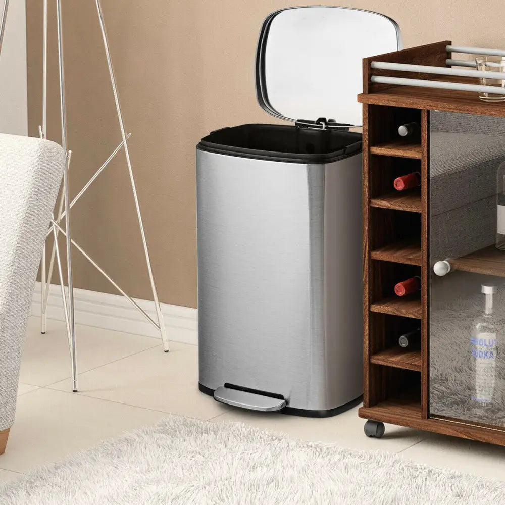 13.2 Gallon Stainless Steel Trash Garbage Can with Bucket - Silver - Kitchen Trash Cans