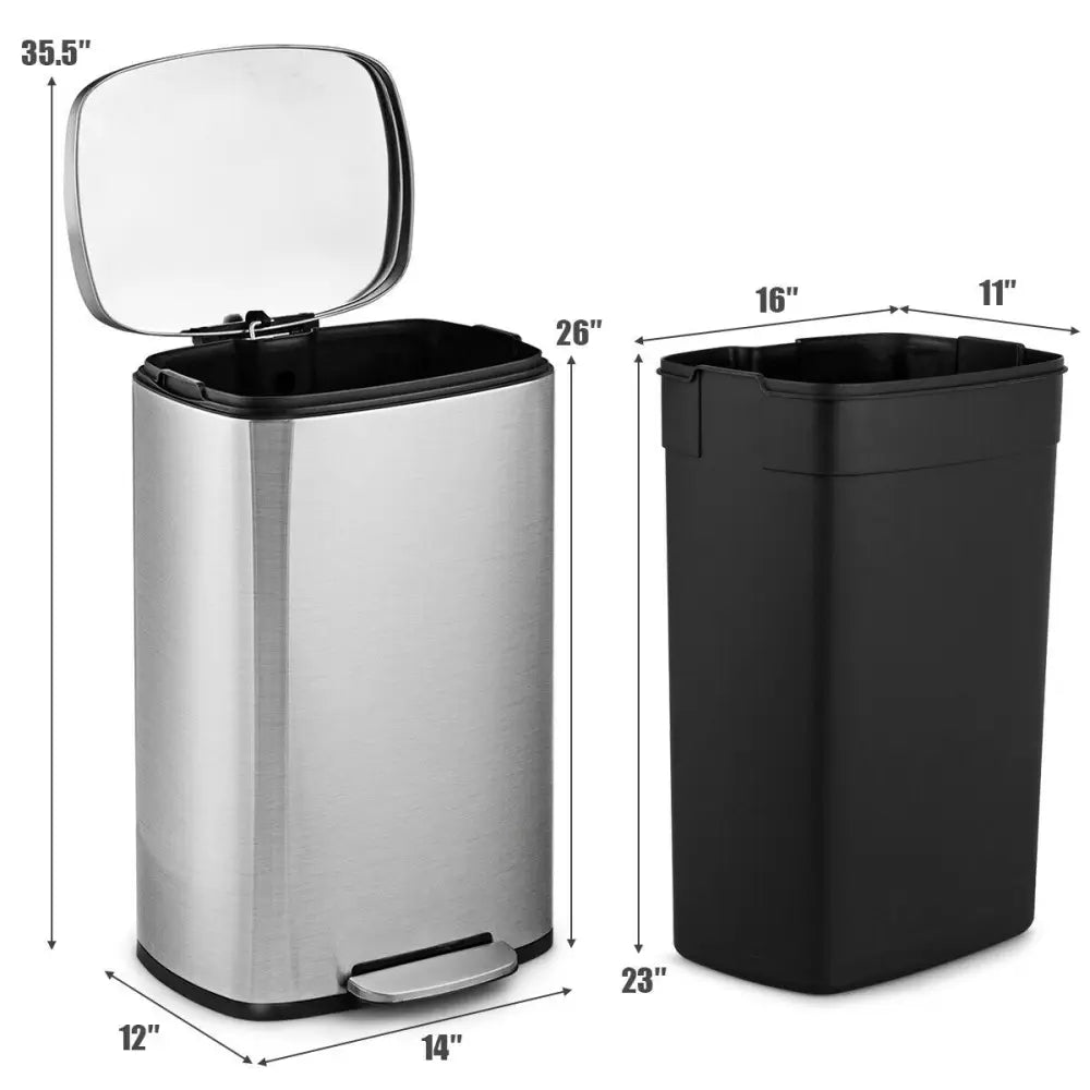 13.2 Gallon Stainless Steel Trash Garbage Can with Bucket - Silver - Kitchen Trash Cans