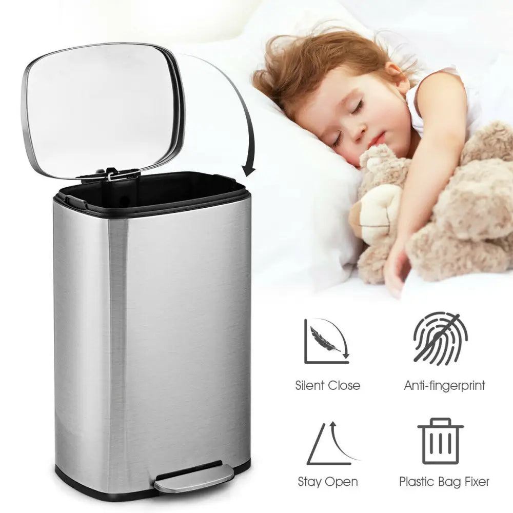 13.2 Gallon Stainless Steel Trash Garbage Can with Bucket - Silver - Kitchen Trash Cans