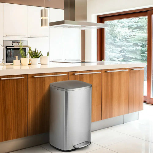 13.2 Gallon Stainless Steel Trash Garbage Can with Bucket - Silver - Kitchen Trash Cans