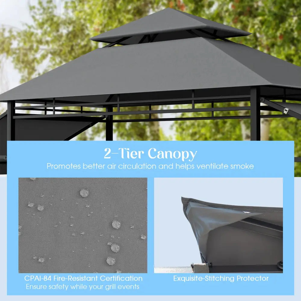 13.5 x 4 Feet Patio BBQ Grill Gazebo Canopy with Dual Side Awnings-Gray - Gray - Gazebos