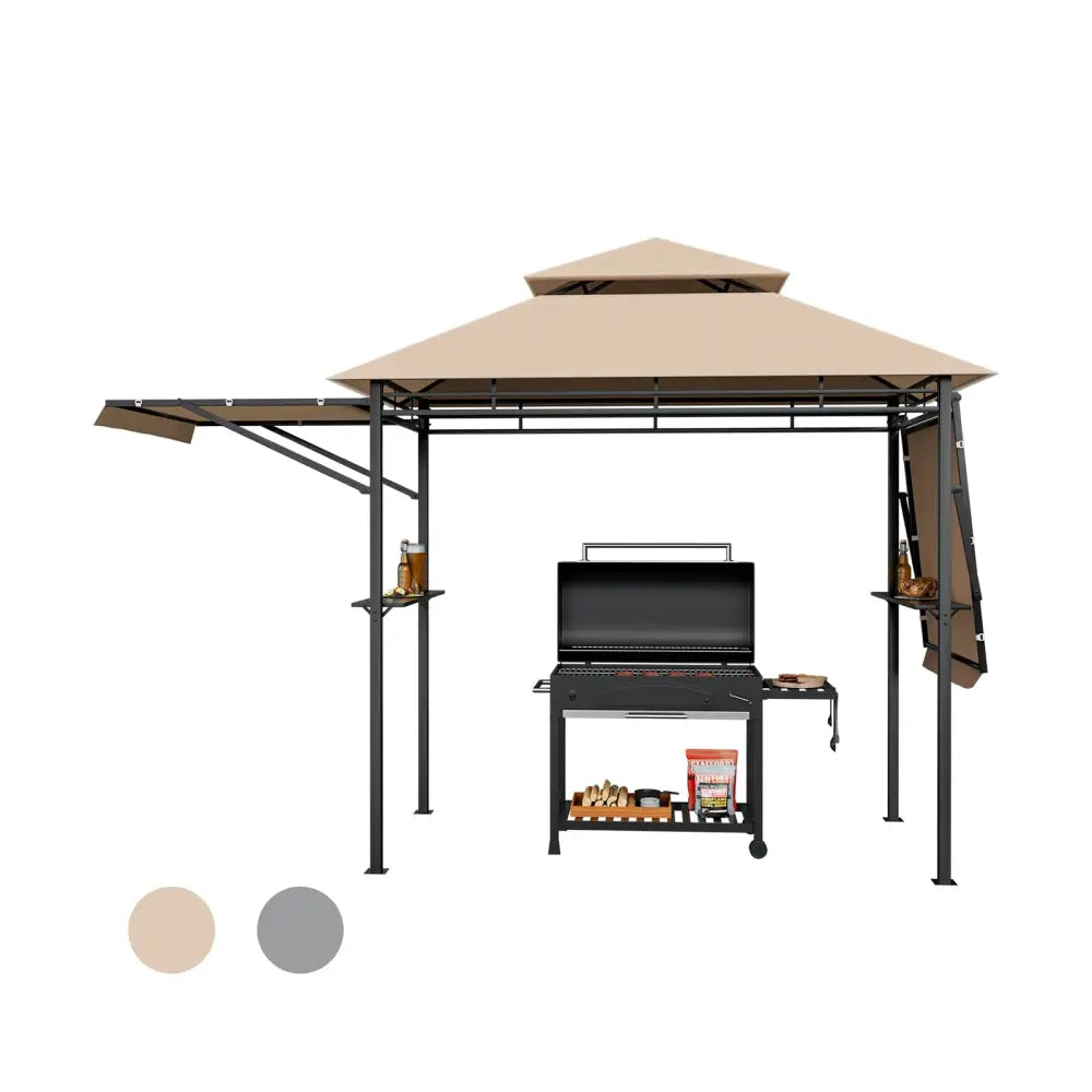 13.5 x 4 Feet Patio BBQ Grill Gazebo Canopy with Dual Side Awnings-Beige - Beige - Gazebos