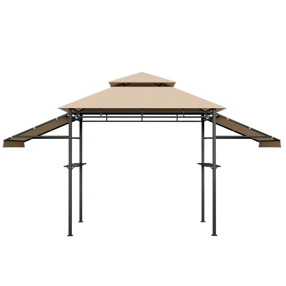 13.5 x 4 Feet Patio BBQ Grill Gazebo Canopy with Dual Side Awnings-Beige - Beige - Gazebos