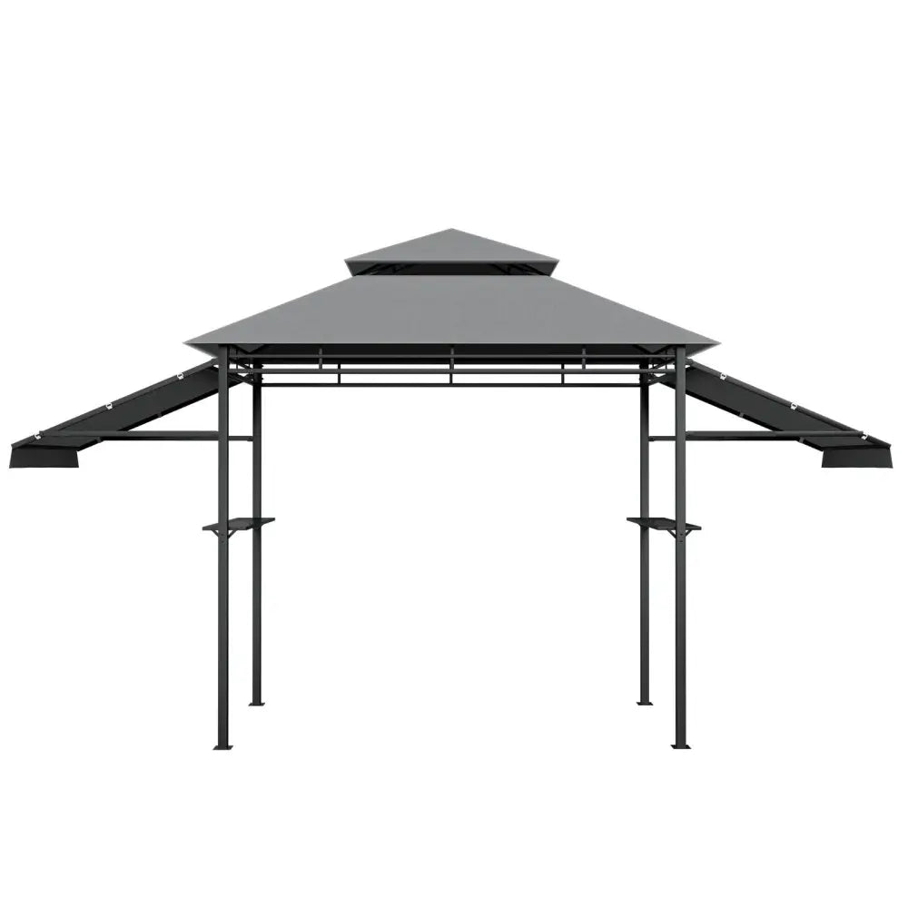 13.5 x 4 Feet Patio BBQ Grill Gazebo Canopy with Dual Side Awnings-Gray - Gray - Gazebos
