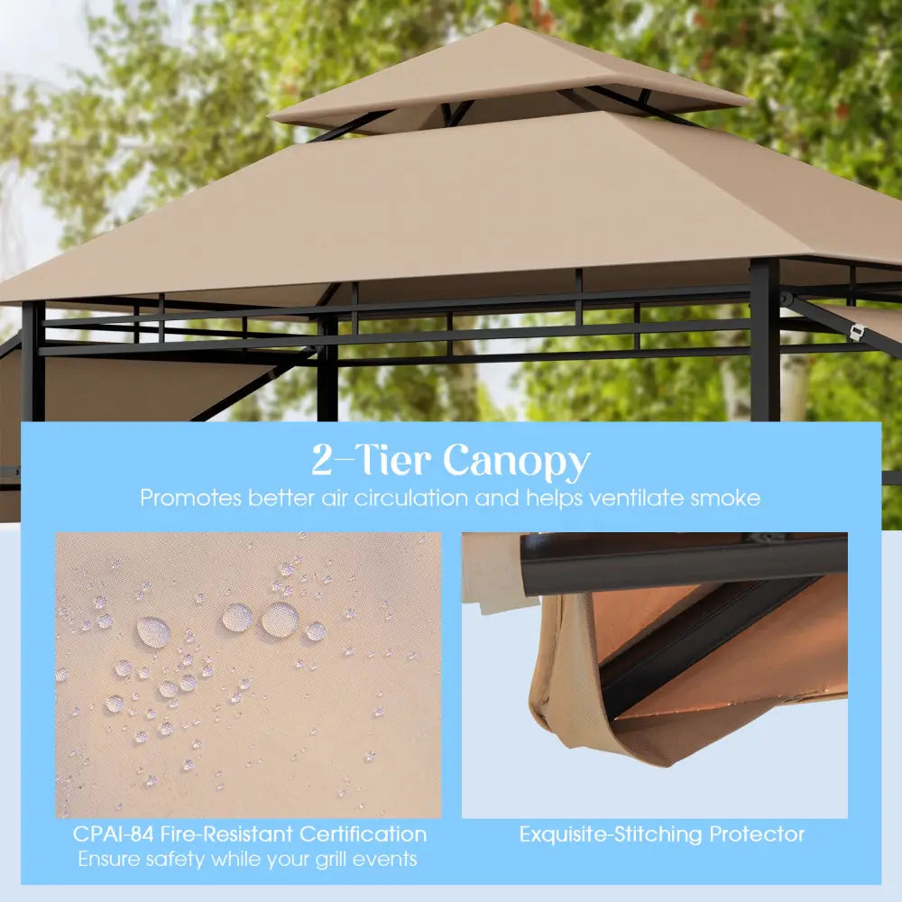 13.5 x 4 Feet Patio BBQ Grill Gazebo Canopy with Dual Side Awnings-Beige - Beige - Gazebos