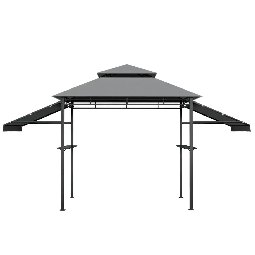 13.5 x 4 Feet Patio BBQ Grill Gazebo Canopy with Dual Side Awnings-Gray - Gray - Gazebos