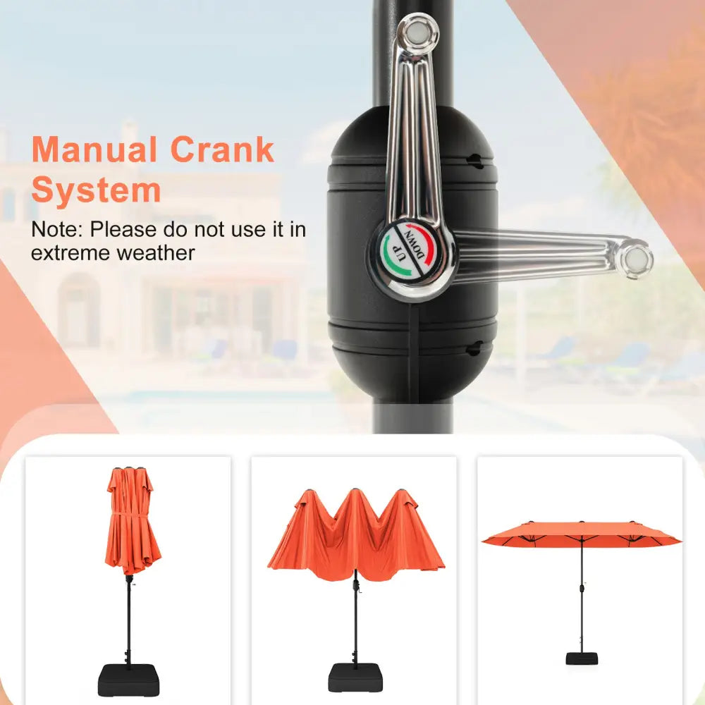 13 Feet Double-Sided Patio Twin Table Umbrella with Crank Handle-Orange - Orange - Outdoor Umbrellas