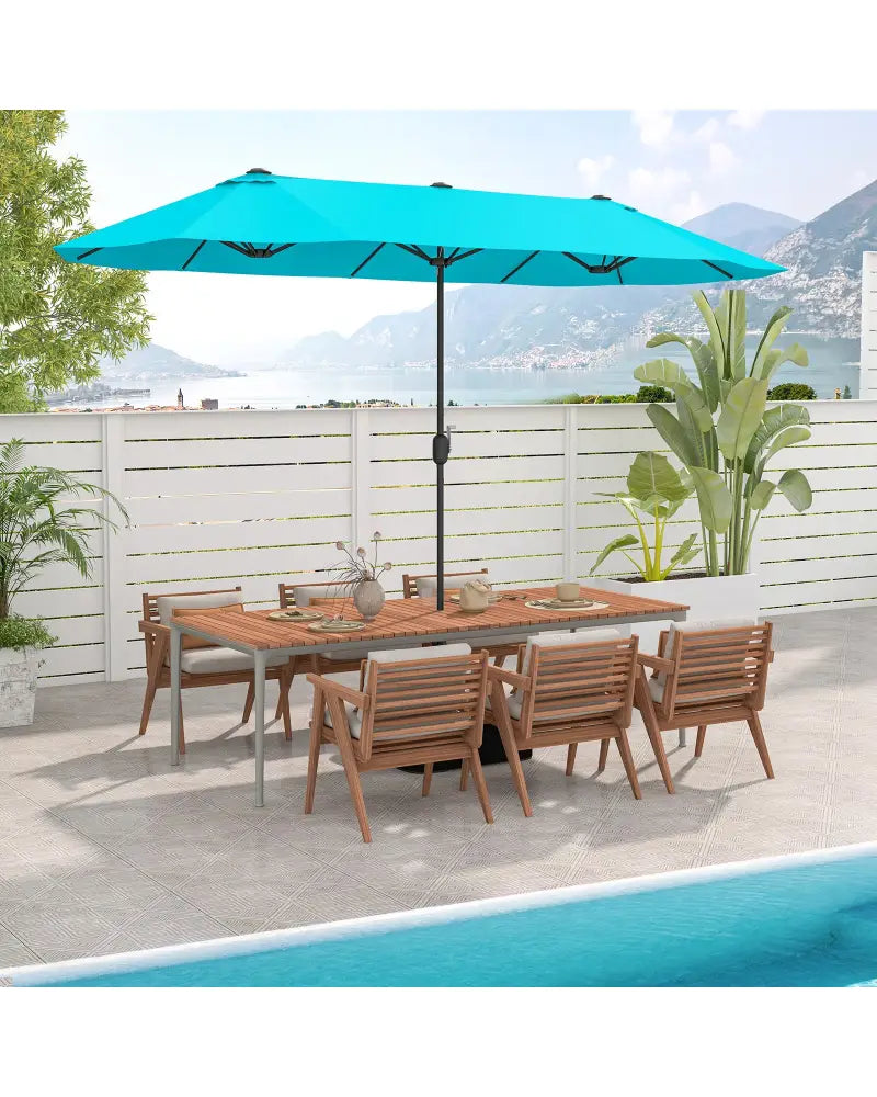 13 Feet Double-Sided Patio Twin Table Umbrella with Crank Handle-Turquoise - Turquoise - Outdoor Umbrellas