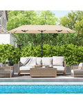 13 Feet Double-Sided Patio Twin Table Umbrella with Crank Handle-Beige - Beige - Outdoor Umbrellas