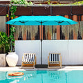 13 Feet Double-Sided Patio Twin Table Umbrella with Crank Handle-Turquoise - Turquoise - Outdoor Umbrellas