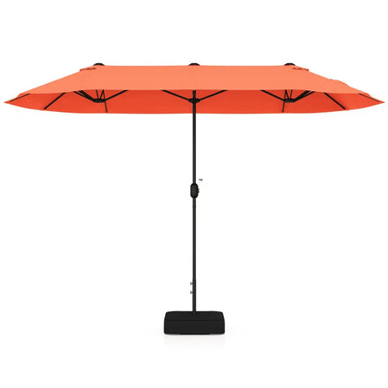 13 Feet Double-Sided Patio Twin Table Umbrella with Crank Handle-Orange - Orange - Outdoor Umbrellas