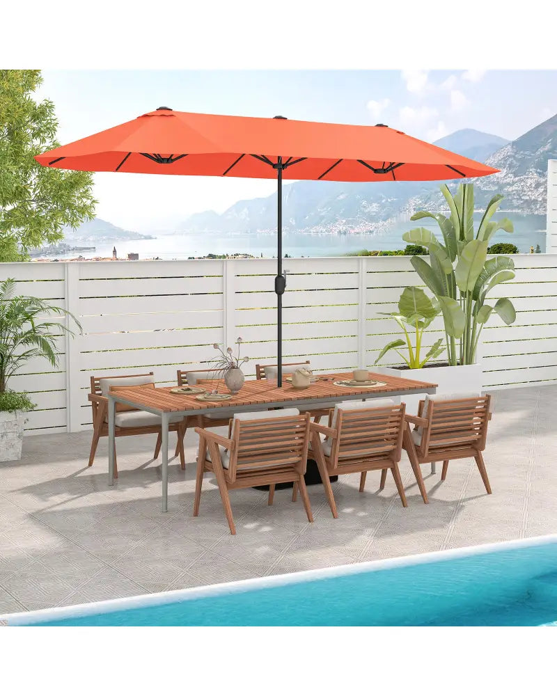 13 Feet Double-Sided Patio Twin Table Umbrella with Crank Handle-Orange - Orange - Outdoor Umbrellas
