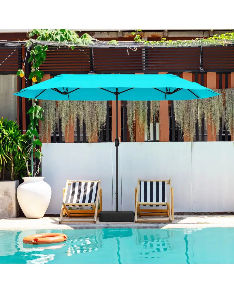 13 Feet Double-Sided Patio Twin Table Umbrella with Crank Handle-Turquoise - Turquoise - Outdoor Umbrellas