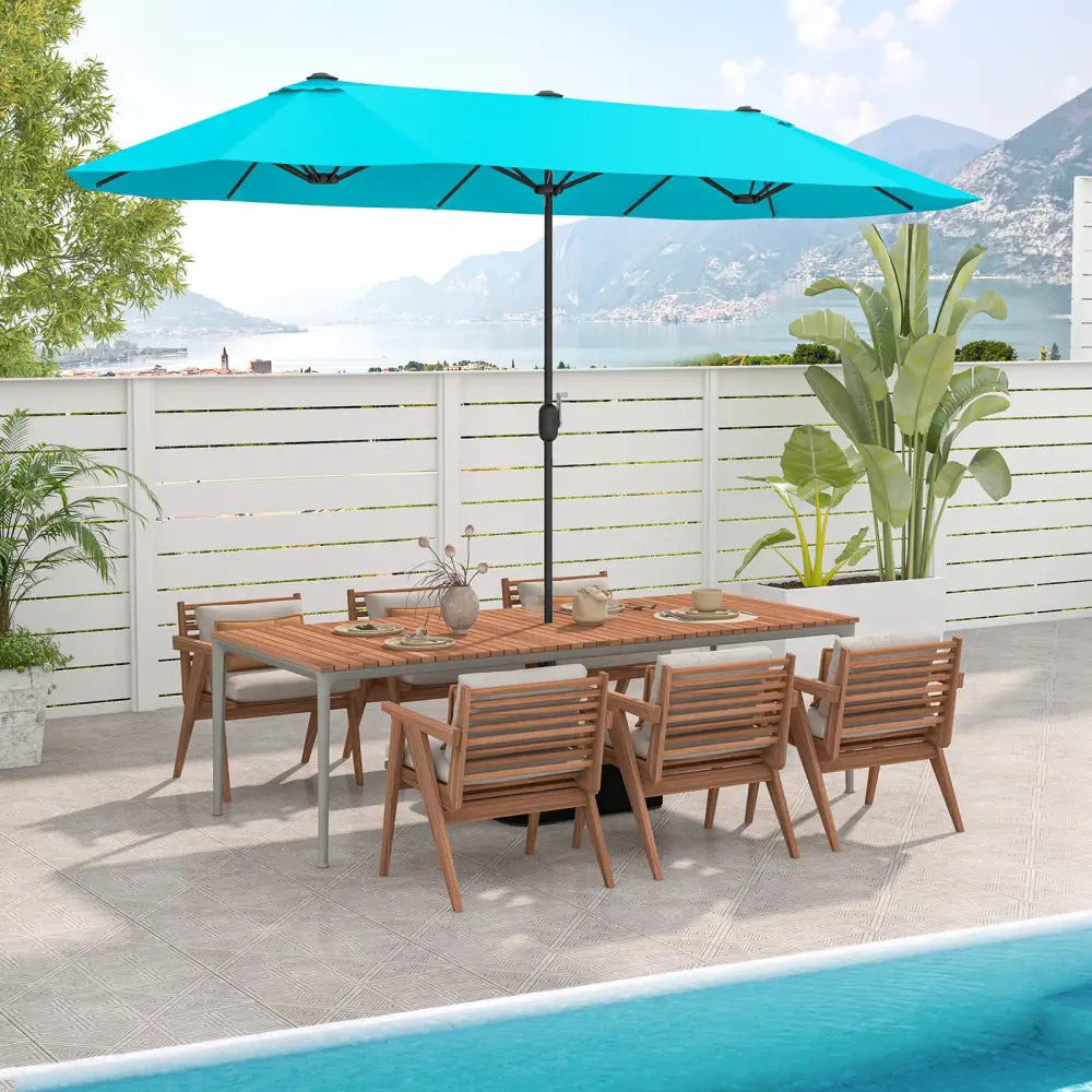 13 Feet Double-Sided Patio Twin Table Umbrella with Crank Handle-Turquoise - Turquoise - Outdoor Umbrellas