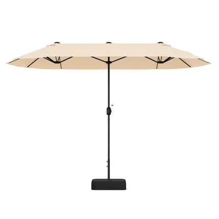 13 Feet Double-Sided Patio Twin Table Umbrella with Crank Handle-Beige - Beige - Outdoor Umbrellas
