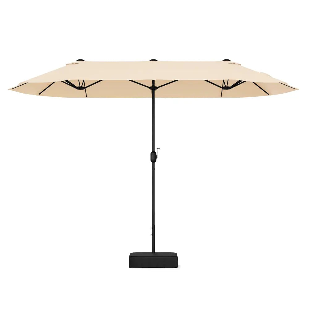 13 Feet Double-Sided Patio Twin Table Umbrella with Crank Handle-Beige - Beige - Outdoor Umbrellas