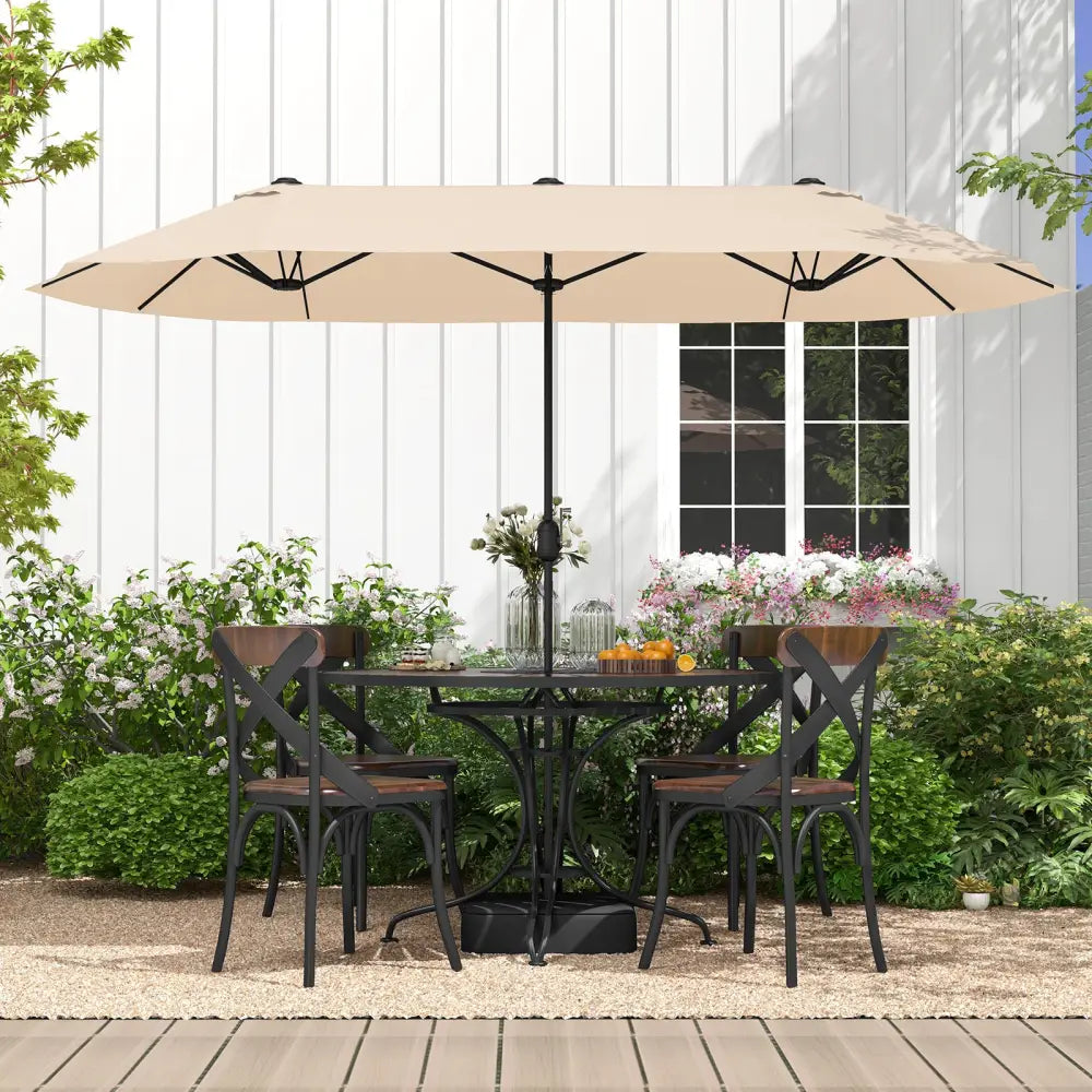13 Feet Double-Sided Patio Twin Table Umbrella with Crank Handle-Beige - Beige - Outdoor Umbrellas
