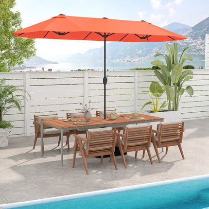 13 Feet Double-Sided Patio Twin Table Umbrella with Crank Handle-Orange - Orange - Outdoor Umbrellas