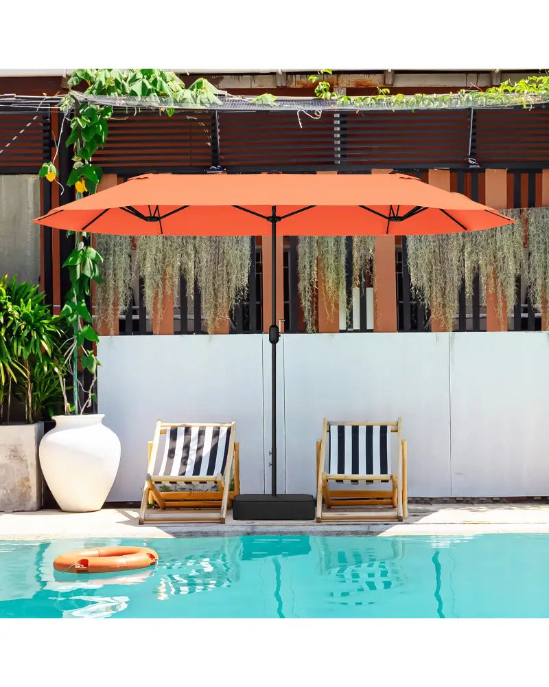 13 Feet Double-Sided Patio Twin Table Umbrella with Crank Handle-Orange - Orange - Outdoor Umbrellas