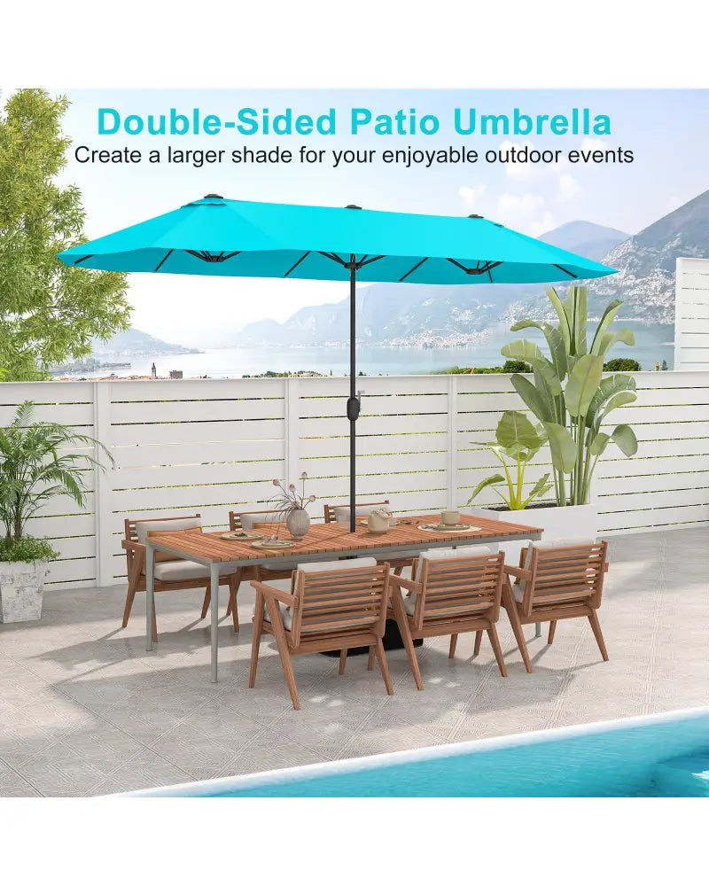 13 Feet Double-Sided Patio Twin Table Umbrella with Crank Handle-Turquoise - Turquoise - Outdoor Umbrellas