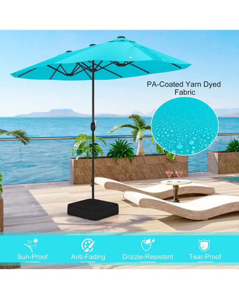 13 Feet Double-Sided Patio Twin Table Umbrella with Crank Handle-Turquoise - Turquoise - Outdoor Umbrellas