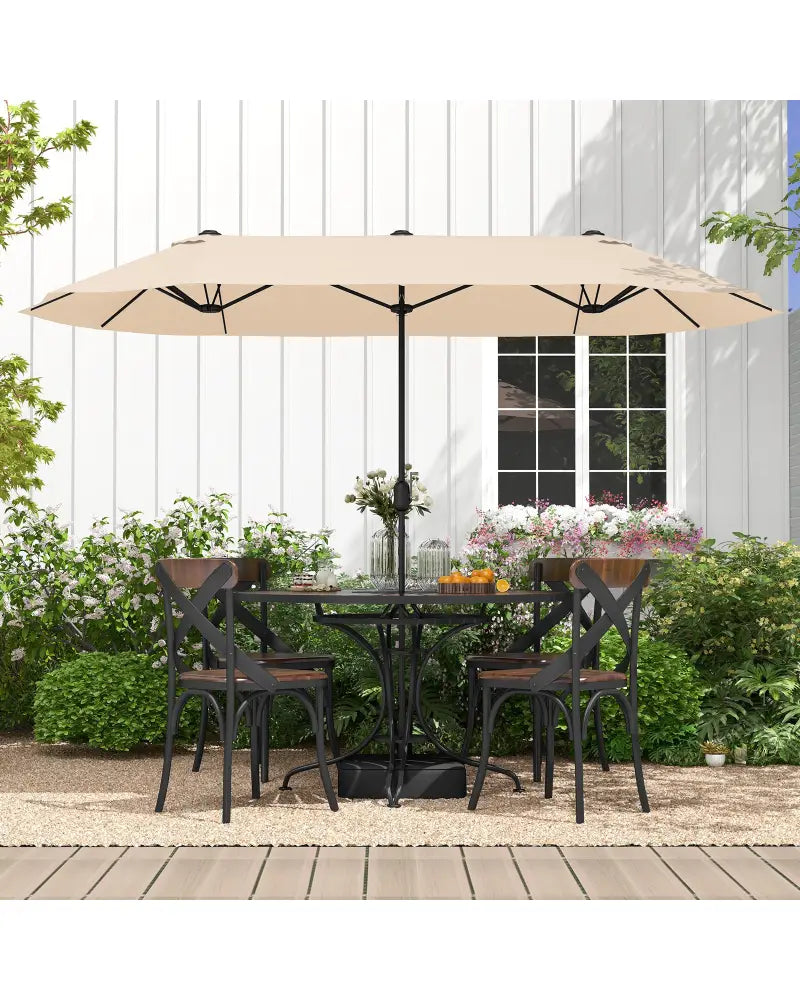 13 Feet Double-Sided Patio Twin Table Umbrella with Crank Handle-Beige - Beige - Outdoor Umbrellas