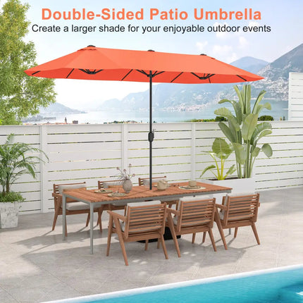 13 Feet Double-Sided Patio Twin Table Umbrella with Crank Handle-Orange - Orange - Outdoor Umbrellas
