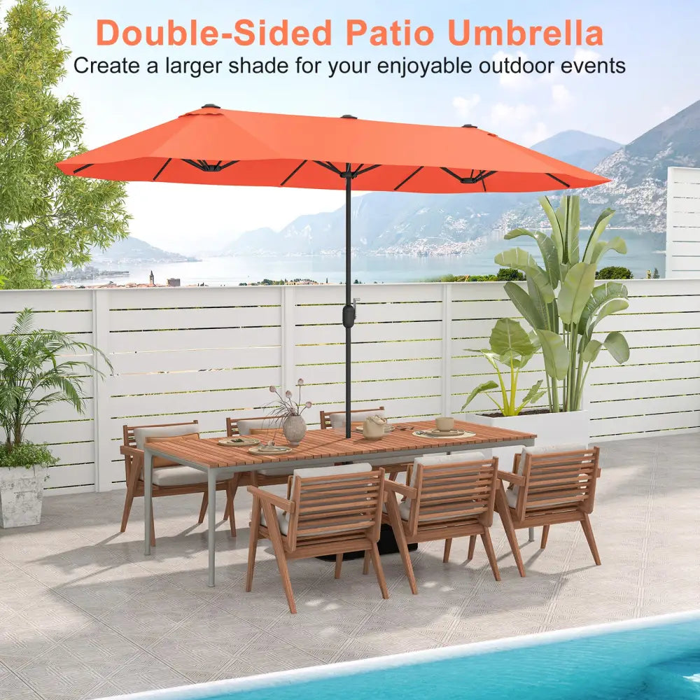 13 Feet Double-Sided Patio Twin Table Umbrella with Crank Handle-Orange - Orange - Outdoor Umbrellas