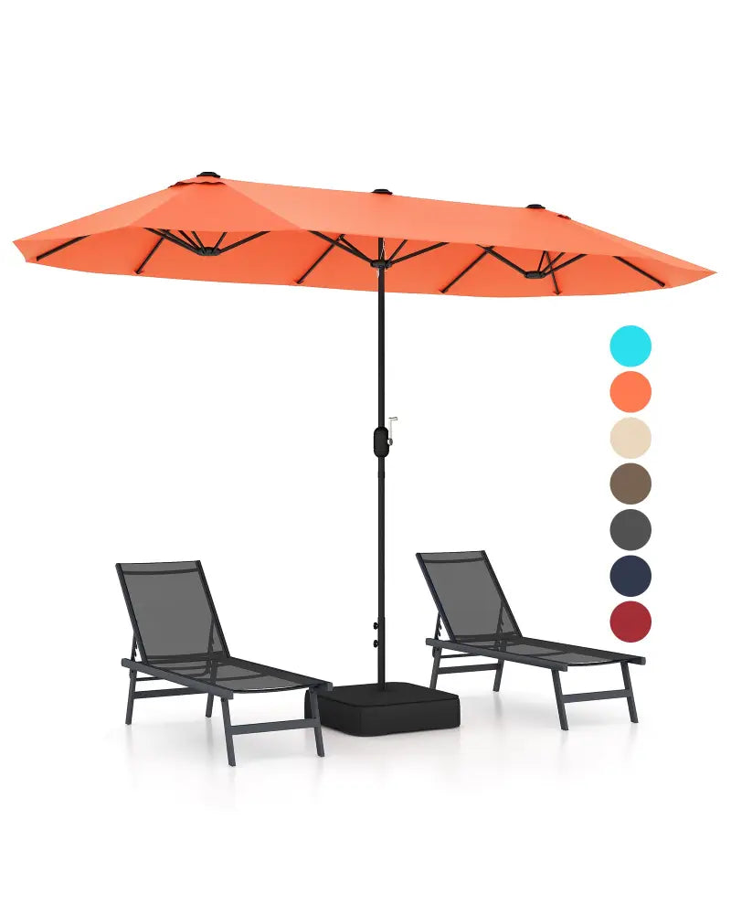 13 Feet Double-Sided Patio Twin Table Umbrella with Crank Handle-Orange - Orange - Outdoor Umbrellas