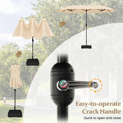 13 Feet Double-Sided Patio Twin Table Umbrella with Crank Handle-Beige - Beige - Outdoor Umbrellas