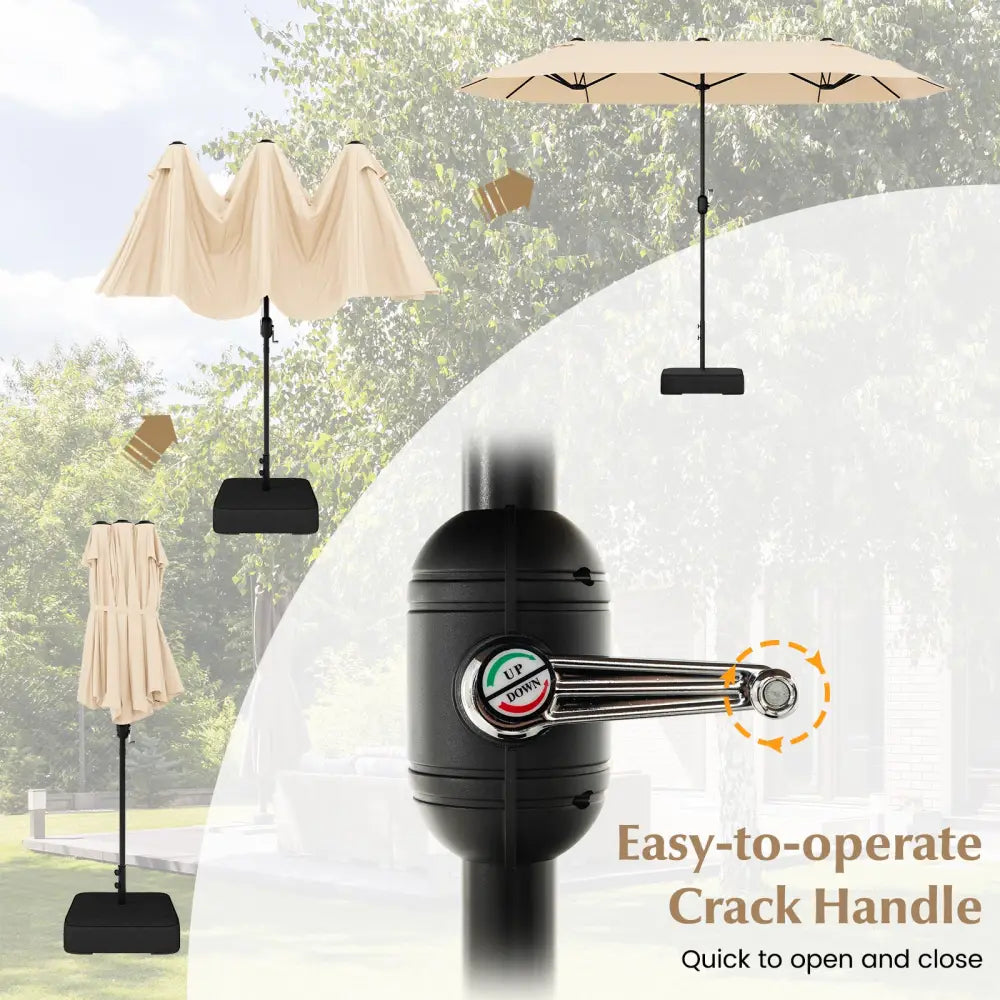 13 Feet Double-Sided Patio Twin Table Umbrella with Crank Handle-Beige - Beige - Outdoor Umbrellas