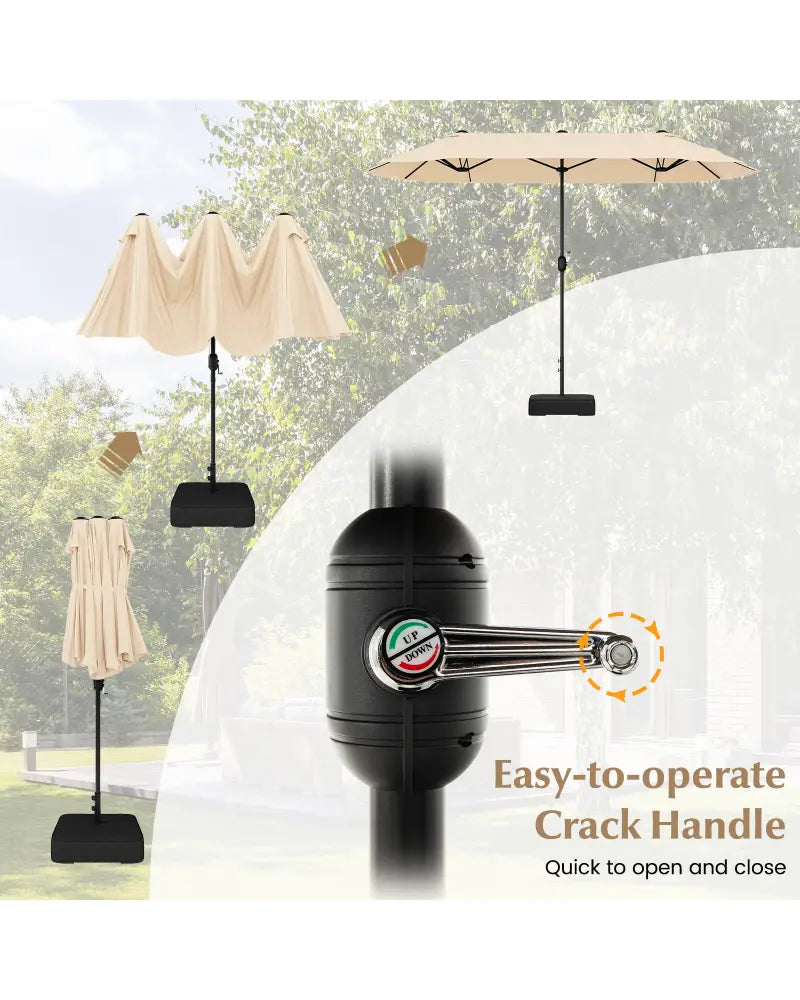 13 Feet Double-Sided Patio Twin Table Umbrella with Crank Handle-Beige - Beige - Outdoor Umbrellas