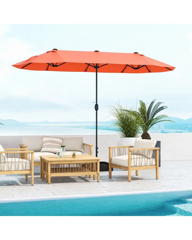 13 Feet Double-Sided Patio Twin Table Umbrella with Crank Handle-Orange - Orange - Outdoor Umbrellas