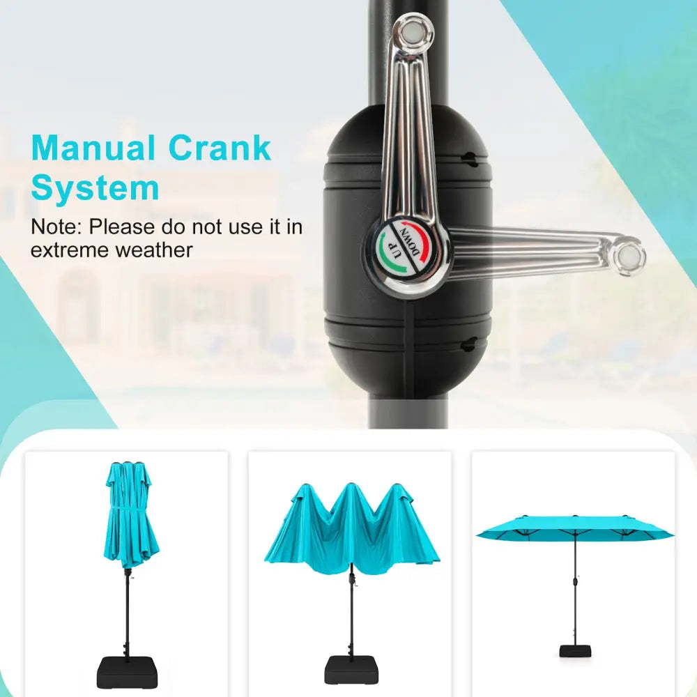 13 Feet Double-Sided Patio Twin Table Umbrella with Crank Handle-Turquoise - Turquoise - Outdoor Umbrellas
