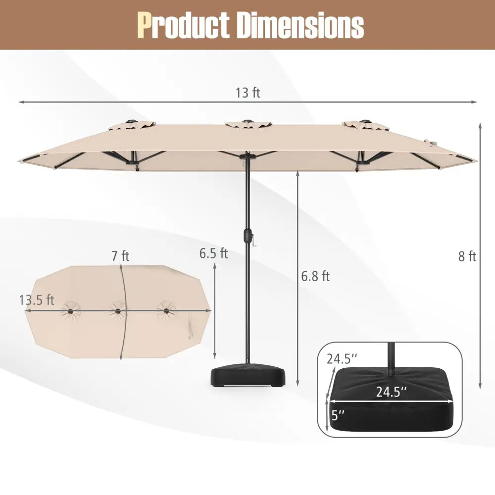 13 Feet Double-Sided Patio Twin Table Umbrella with Crank Handle-Beige - Beige - Outdoor Umbrellas
