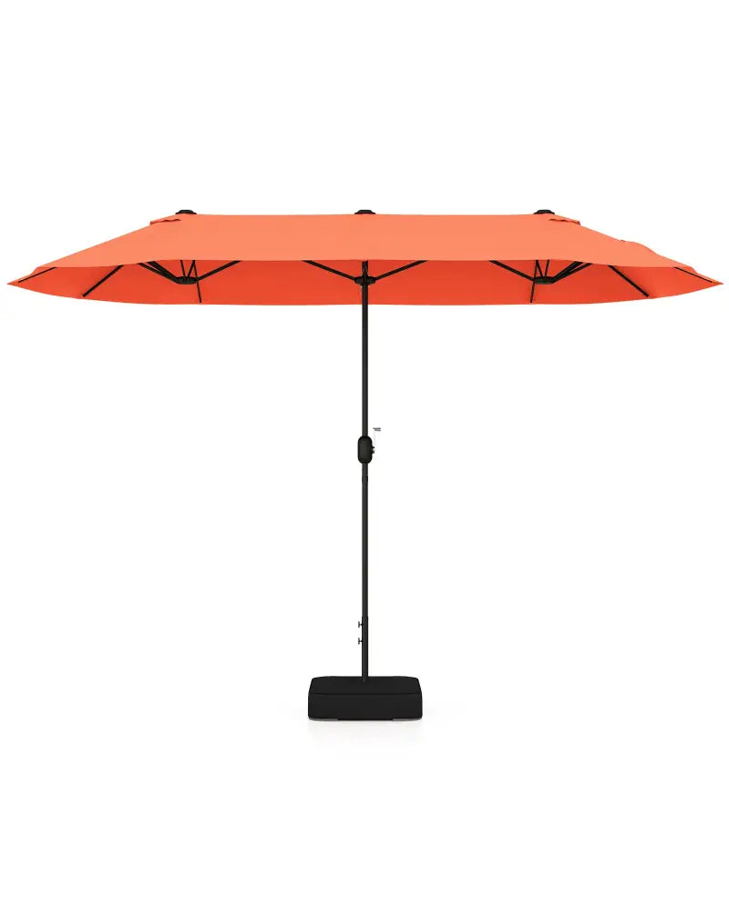 13 Feet Double-Sided Patio Twin Table Umbrella with Crank Handle-Orange - Orange - Outdoor Umbrellas