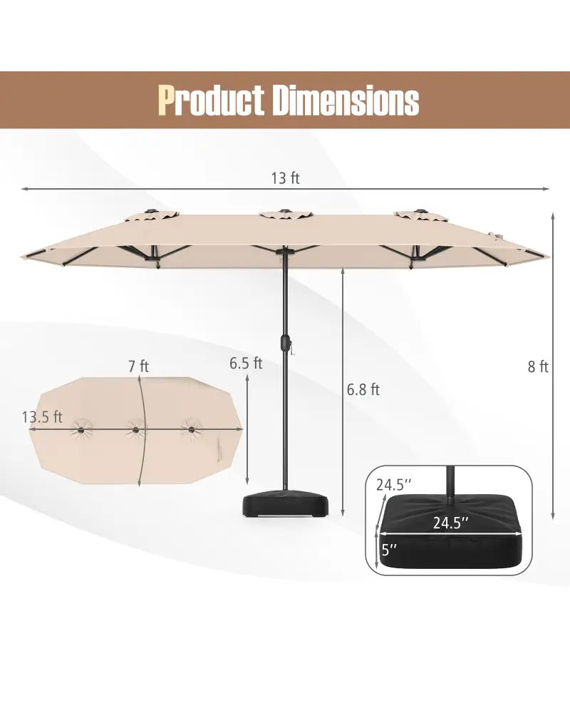 13 Feet Double-Sided Patio Twin Table Umbrella with Crank Handle-Beige - Beige - Outdoor Umbrellas