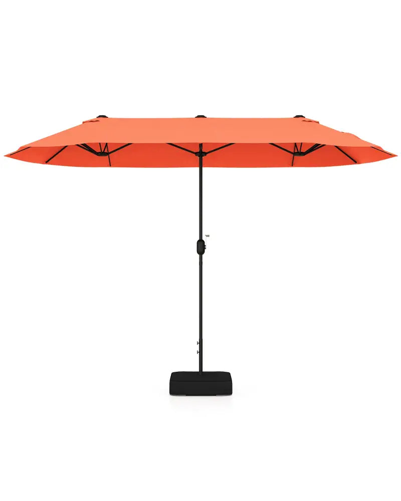 13 Feet Double-Sided Patio Twin Table Umbrella with Crank Handle-Orange - Orange - Outdoor Umbrellas