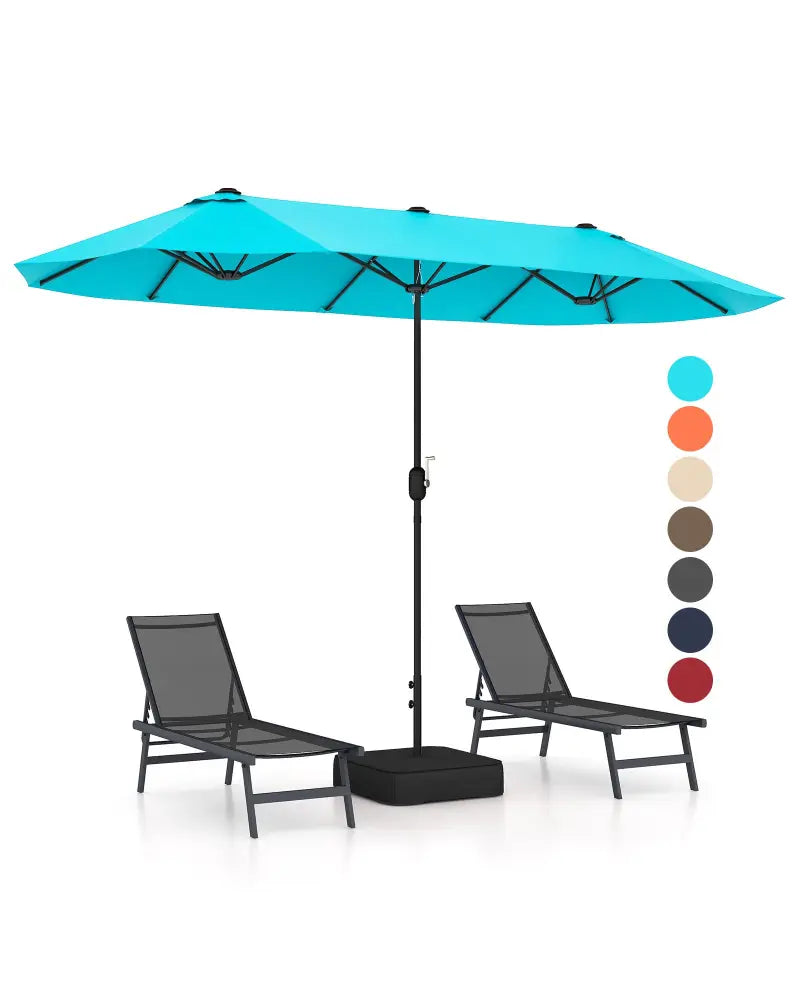 13 Feet Double-Sided Patio Twin Table Umbrella with Crank Handle-Turquoise - Turquoise - Outdoor Umbrellas