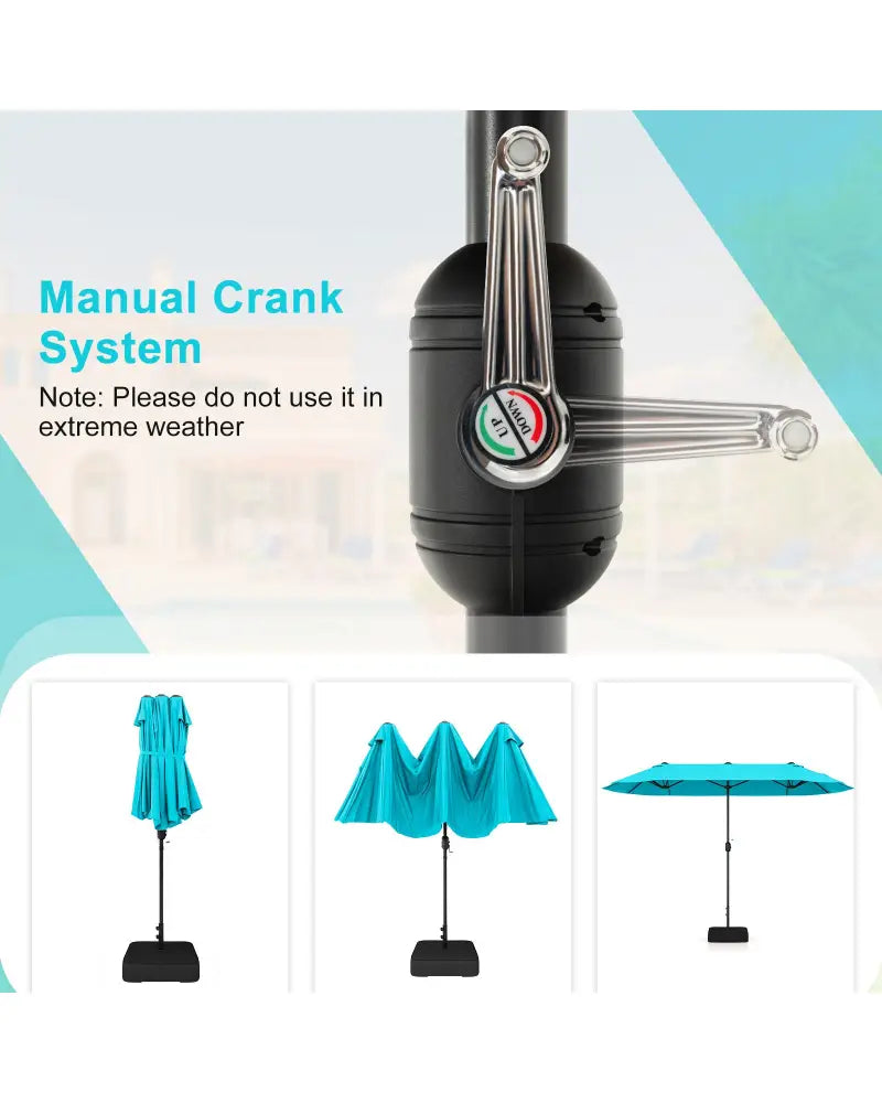 13 Feet Double-Sided Patio Twin Table Umbrella with Crank Handle-Turquoise - Turquoise - Outdoor Umbrellas