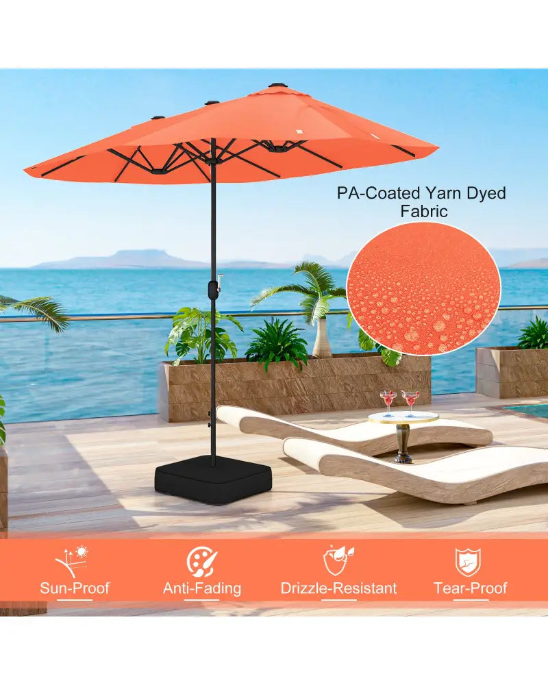 13 Feet Double-Sided Patio Twin Table Umbrella with Crank Handle-Orange - Orange - Outdoor Umbrellas