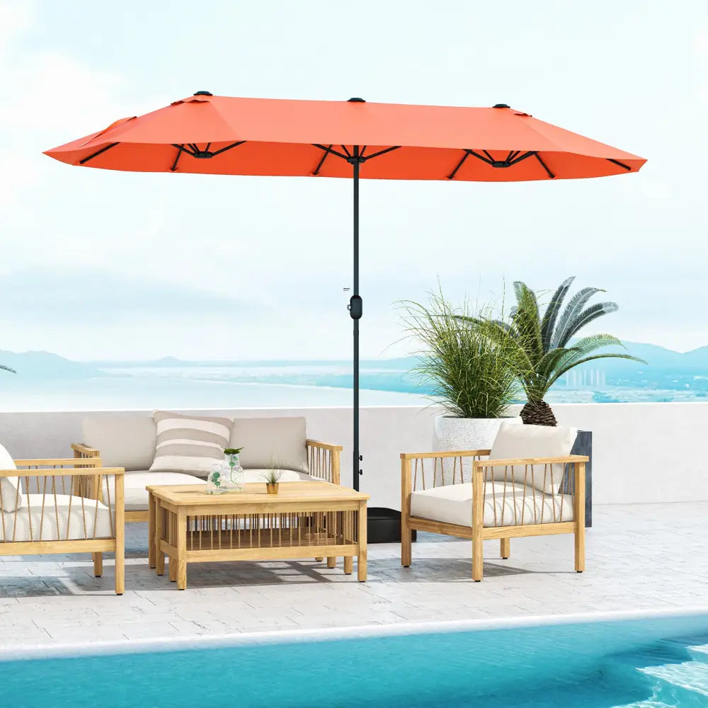 13 Feet Double-Sided Patio Twin Table Umbrella with Crank Handle-Orange - Orange - Outdoor Umbrellas