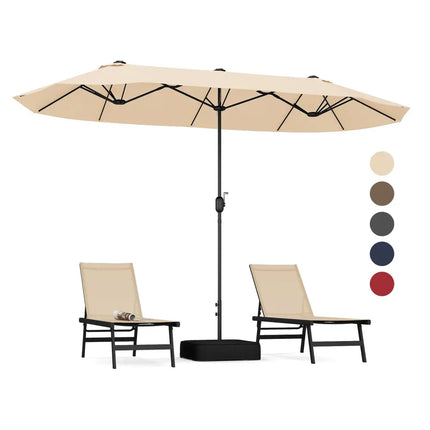 13 Feet Double-Sided Patio Twin Table Umbrella with Crank Handle-Beige - Beige - Outdoor Umbrellas