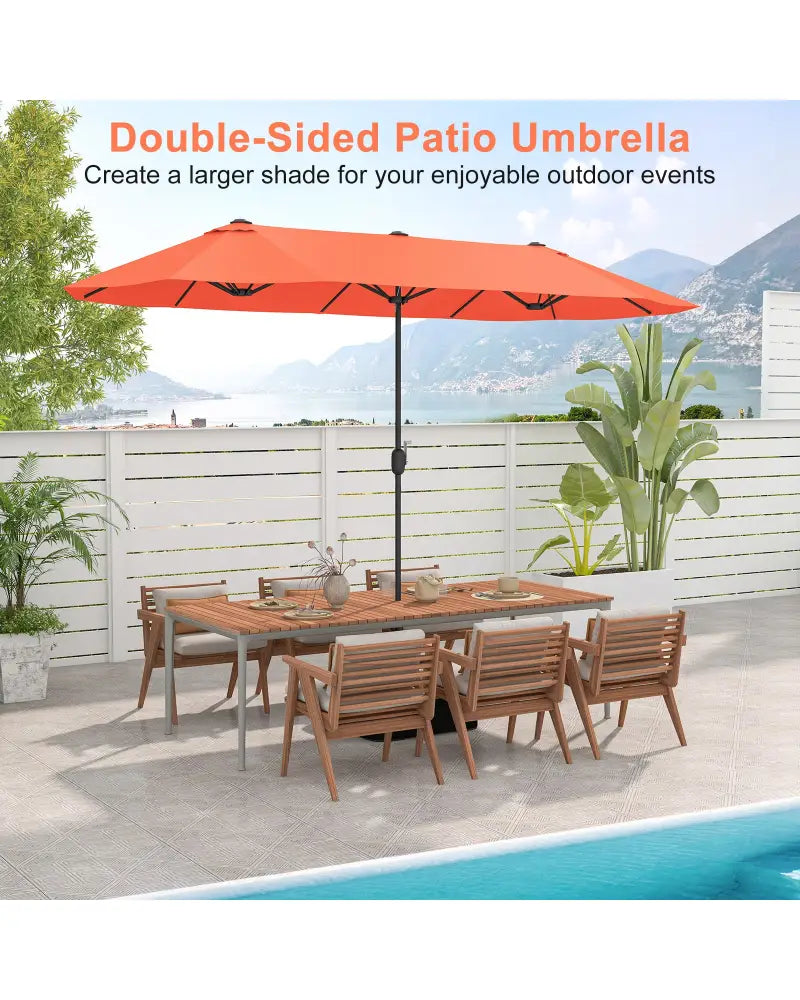 13 Feet Double-Sided Patio Twin Table Umbrella with Crank Handle-Orange - Orange - Outdoor Umbrellas