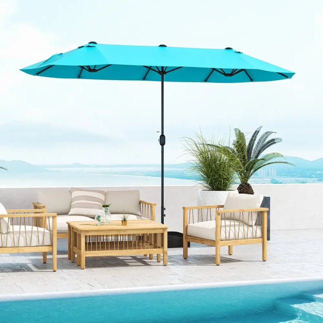13 Feet Double-Sided Patio Twin Table Umbrella with Crank Handle-Turquoise - Turquoise - Outdoor Umbrellas