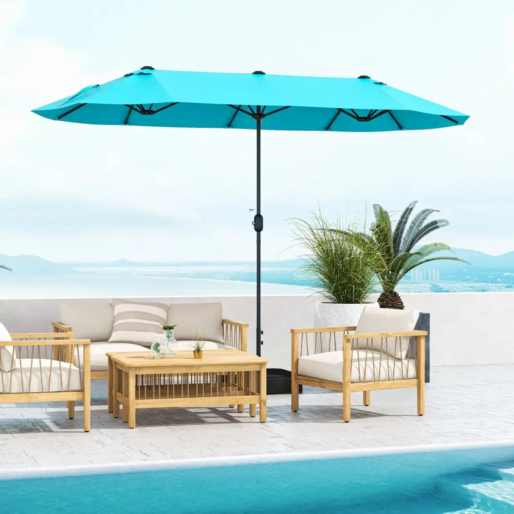 13 Feet Double-Sided Patio Twin Table Umbrella with Crank Handle-Turquoise - Turquoise - Outdoor Umbrellas