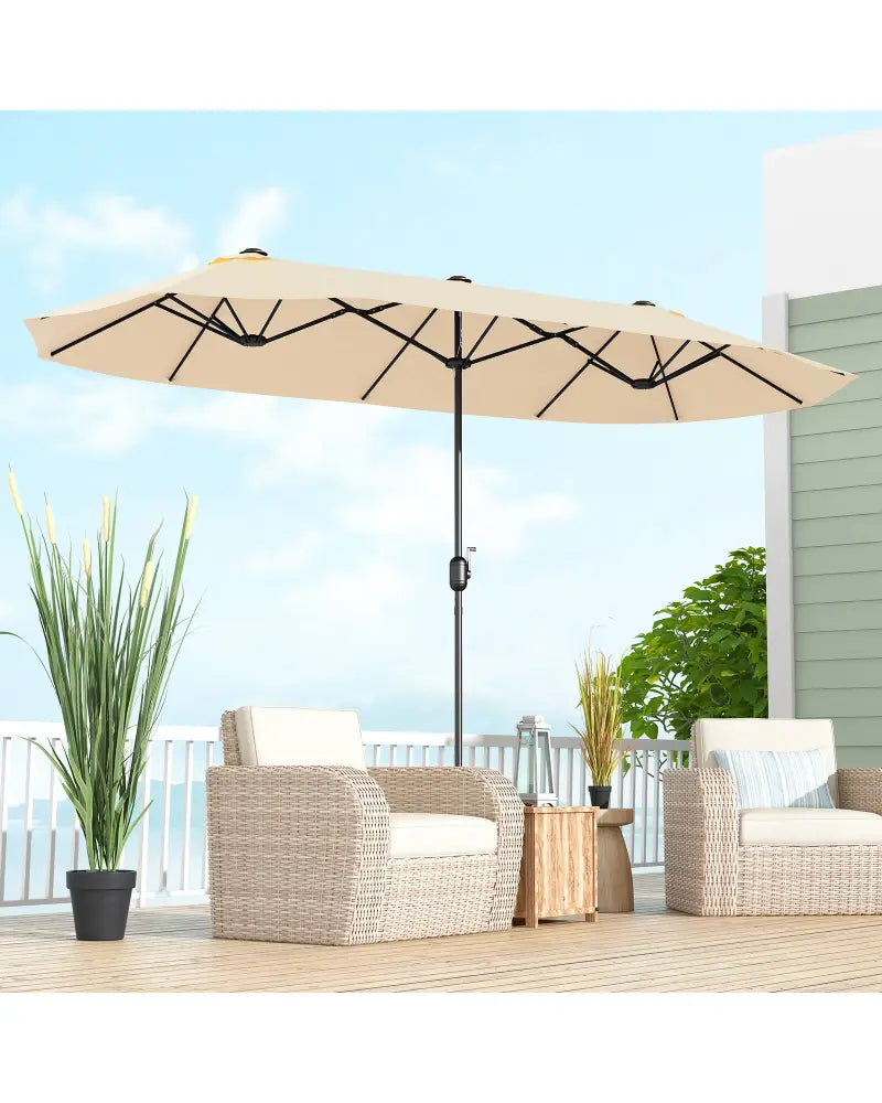 13 Feet Double-Sided Patio Twin Table Umbrella with Crank Handle-Beige - Beige - Outdoor Umbrellas