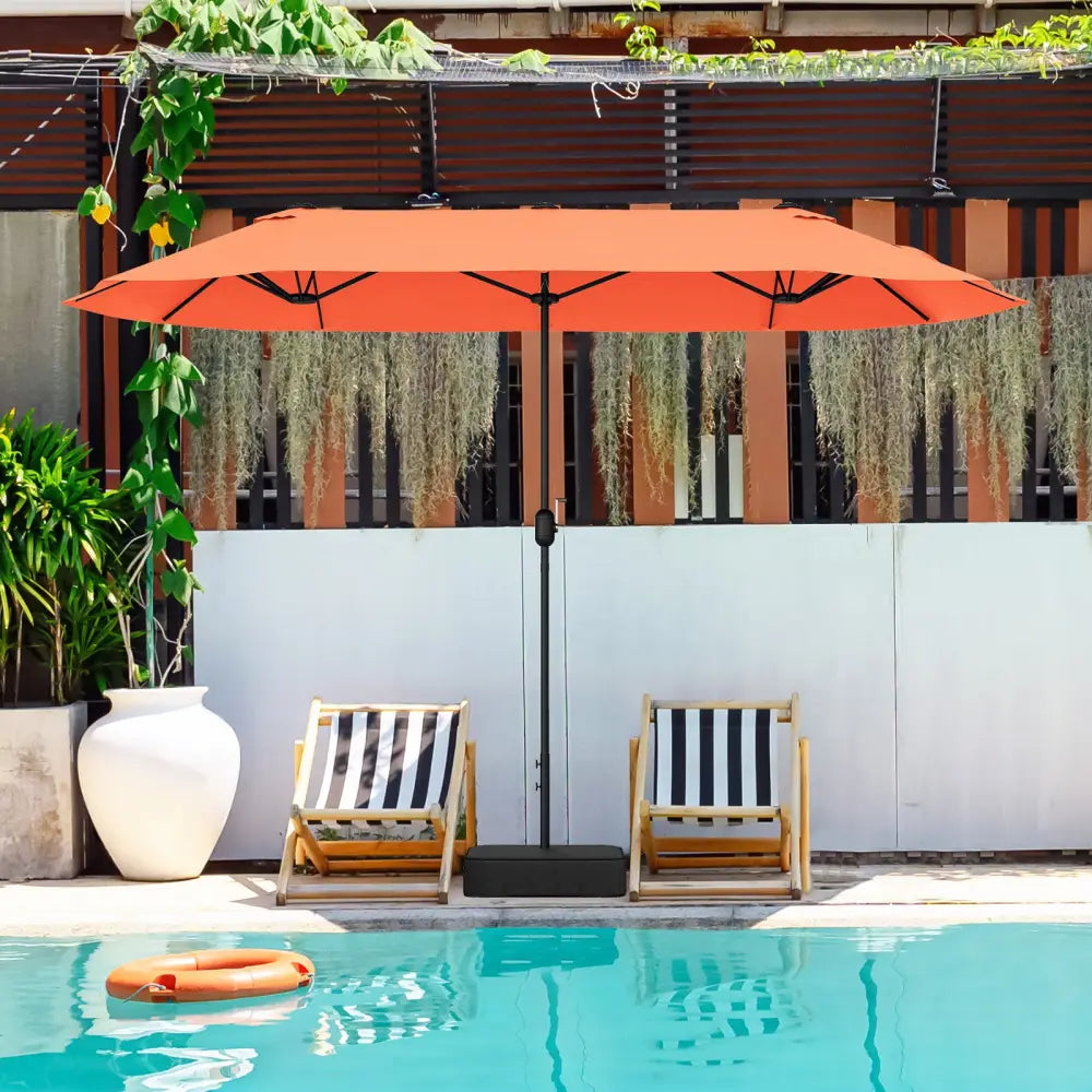 13 Feet Double-Sided Patio Twin Table Umbrella with Crank Handle-Orange - Orange - Outdoor Umbrellas
