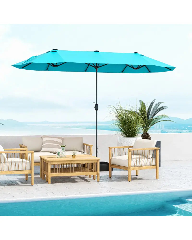 13 Feet Double-Sided Patio Twin Table Umbrella with Crank Handle-Turquoise - Turquoise - Outdoor Umbrellas