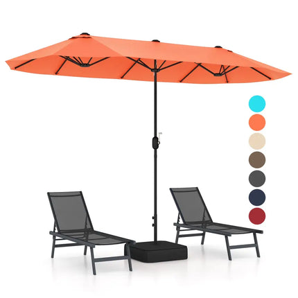 13 Feet Double-Sided Patio Twin Table Umbrella with Crank Handle-Orange - Orange - Outdoor Umbrellas